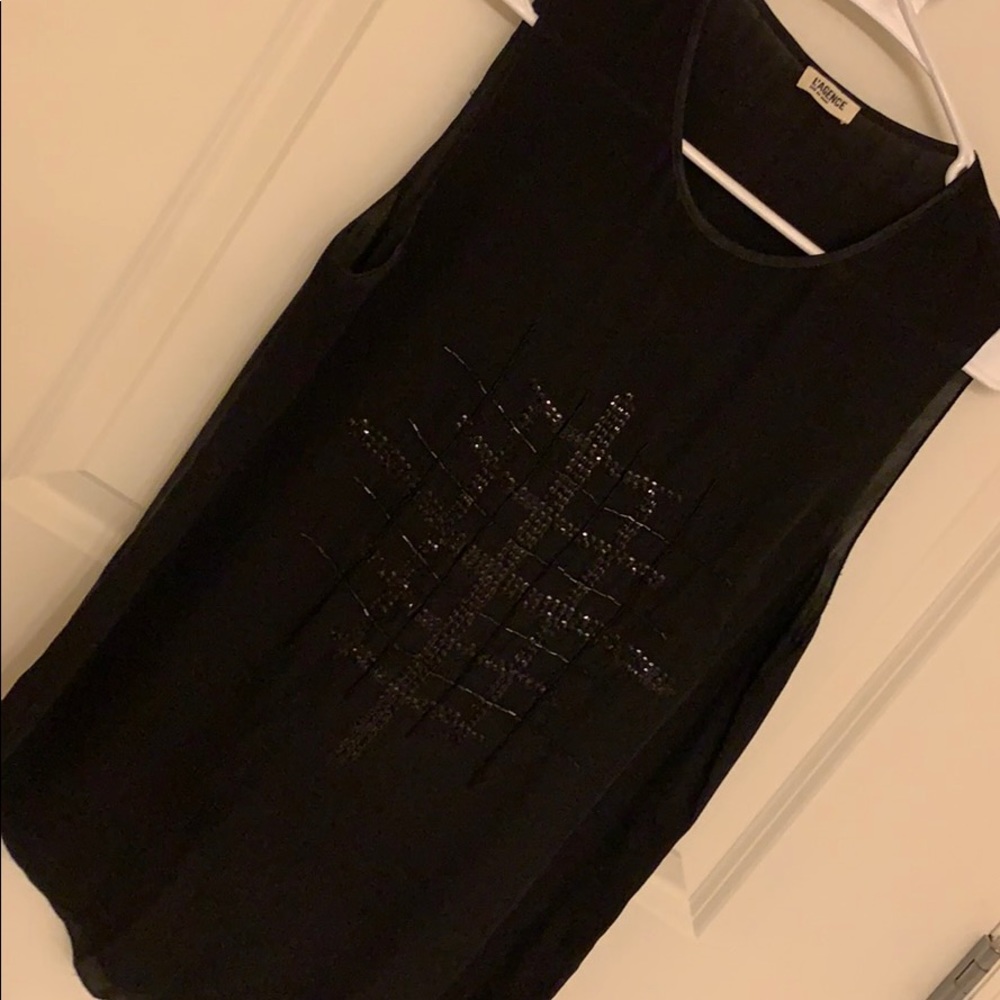 L’AGENCE Embellished Black Silk Tank